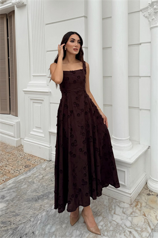 Adelina İp Askılı Çiçekli Midi Elbise 3658