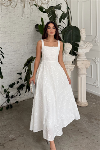 Adelina İp Askılı Çiçekli Midi Elbise 3658