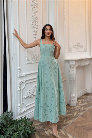 Adelina İp Askılı Çiçekli Midi Elbise 3658