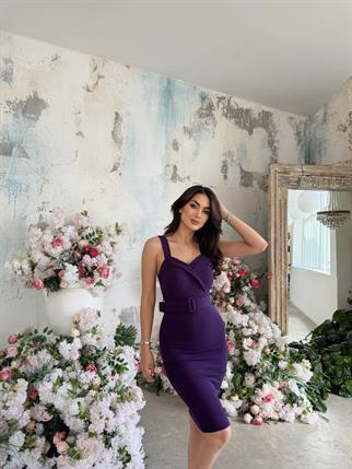 Aisha Kalın Askılı Kemerli Elbise 582589 MÜRDÜM
