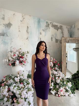 Aisha Kalın Askılı Kemerli Elbise 582589 MÜRDÜM