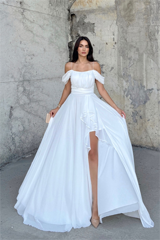 Alice Madonna Yaka İp Askılı Yırtmaçli Abiye BEYAZ