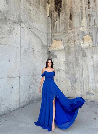 Alice Madonna Yaka İp Askılı Yırtmaçli Abiye SAKS MAVİSİ