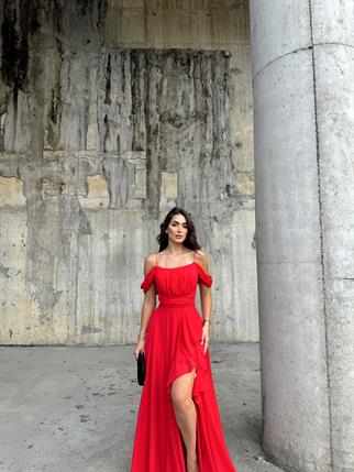 Alice Madonna Yaka İp Askılı Yırtmaçli Abiye KIRMIZI