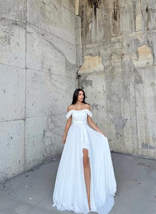 Alice Madonna Yaka İp Askılı Yırtmaçli Abiye BEYAZ