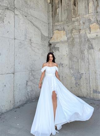 Alice Madonna Yaka İp Askılı Yırtmaçli Abiye BEYAZ