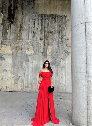 Alice Madonna Yaka İp Askılı Yırtmaçli Abiye KIRMIZI