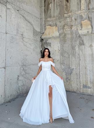 Alice Madonna Yaka İp Askılı Yırtmaçli Abiye BEYAZ