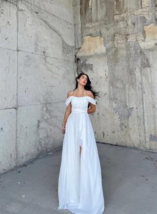 Alice Madonna Yaka İp Askılı Yırtmaçli Abiye BEYAZ