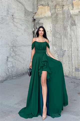 Alice Madonna Yaka İp Askılı Yırtmaçli Abiye ZÜMRÜT