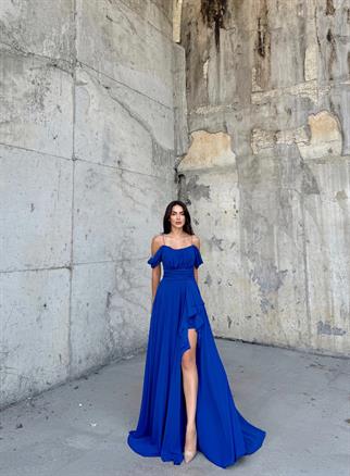 Alice Madonna Yaka İp Askılı Yırtmaçli Abiye SAKS MAVİSİ