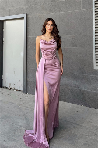 Allyso Degaje Yaka Yırtmaçlı Abiye 582243 LİLA