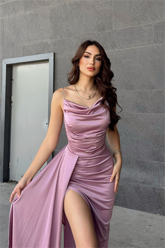 Allyso Degaje Yaka Yırtmaçlı Abiye 582243 LİLA