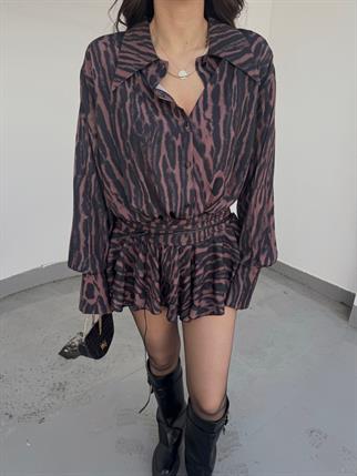 Alyana Gömlek Yaka Mini Elbise 9563 ACI KAHVE