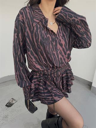 Alyana Gömlek Yaka Mini Elbise 9563 ACI KAHVE