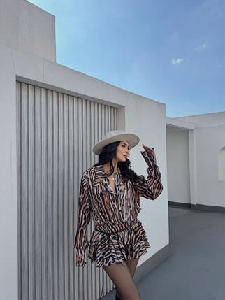 Alyana Gömlek Yaka Mini Elbise 9563 KAHVERENGİ