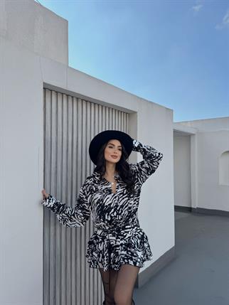 Alyana Gömlek Yaka Mini Elbise 9563 SİYAH