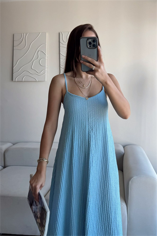 Anna İp Askılı Bubble Elbise 13828 BEBE MAVİSİ
