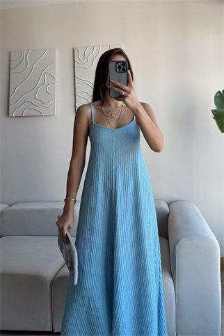Anna İp Askılı Bubble Elbise 13828 BEBE MAVİSİ