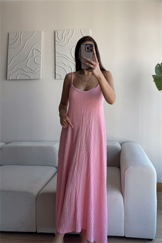 Anna İp Askılı Bubble Elbise 13828 PUDRA