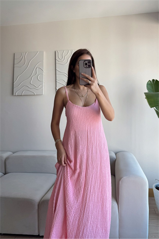 Anna İp Askılı Bubble Elbise 13828 PUDRA