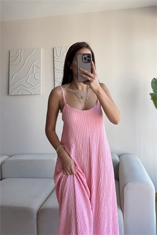 Anna İp Askılı Bubble Elbise 13828 PUDRA