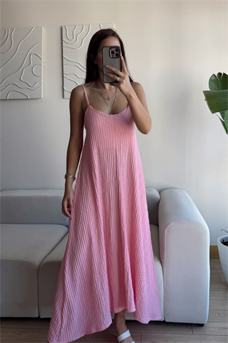 Anna İp Askılı Bubble Elbise 13828 PUDRA