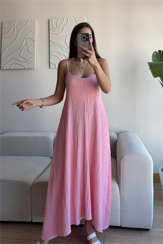 Anna İp Askılı Bubble Elbise 13828 PUDRA