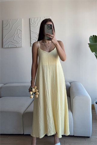 Anna İp Askılı Bubble Elbise 13828 SARI