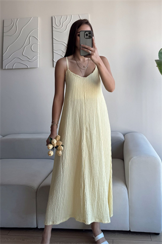 Anna İp Askılı Bubble Elbise 13828 SARI
