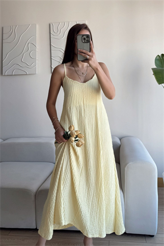 Anna İp Askılı Bubble Elbise 13828 SARI