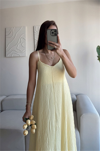 Anna İp Askılı Bubble Elbise 13828 SARI