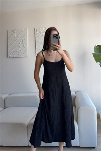 Anna İp Askılı Bubble Elbise 13828 SİYAH