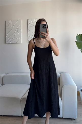 Anna İp Askılı Bubble Elbise 13828 SİYAH