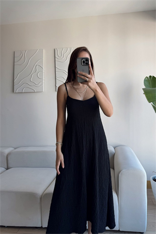 Anna İp Askılı Bubble Elbise 13828 SİYAH