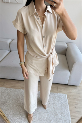 Arjana İkili Gömlek Yaka Takım 13486 TAŞ RENGİ.