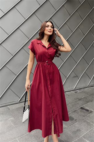 Artemis Kemerli Midi Boy Elbise 2365 BORDO