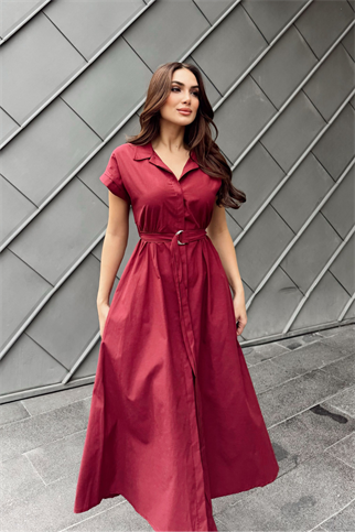 Artemis Kemerli Midi Boy Elbise 2365 BORDO