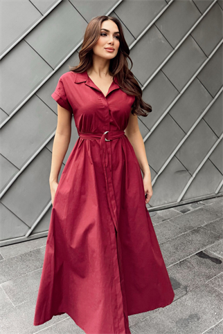 Artemis Kemerli Midi Boy Elbise 2365 BORDO