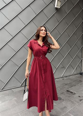 Artemis Kemerli Midi Boy Elbise 2365 BORDO