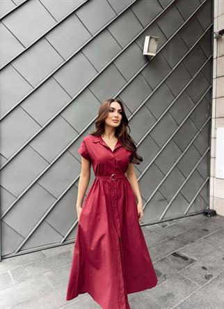 Artemis Kemerli Midi Boy Elbise 2365 BORDO