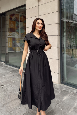 Artemis Kemerli Midi Boy Elbise 2365 SİYAH