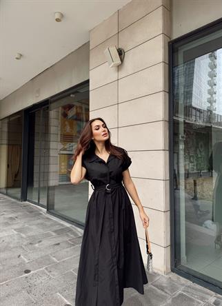 Artemis Kemerli Midi Boy Elbise 2365 SİYAH