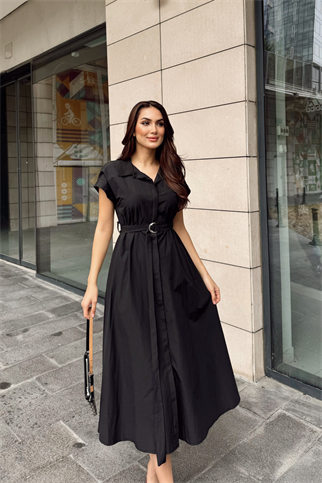 Artemis Kemerli Midi Boy Elbise 2365 SİYAH