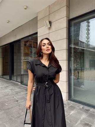 Artemis Kemerli Midi Boy Elbise 2365 SİYAH