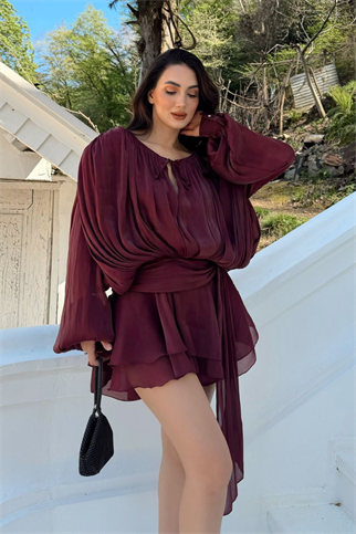 Arwen Fırfırlı Bağlama Detay Mini Elbise 221732