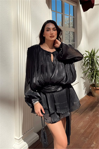 Arwen Fırfırlı Bağlama Detay Mini Elbise 221732