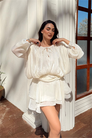 Arwen Fırfırlı Bağlama Detay Mini Elbise 221732