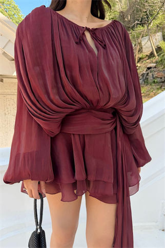 Arwen Fırfırlı Bağlama Detay Mini Elbise 221732