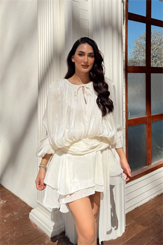 Arwen Fırfırlı Bağlama Detay Mini Elbise 221732